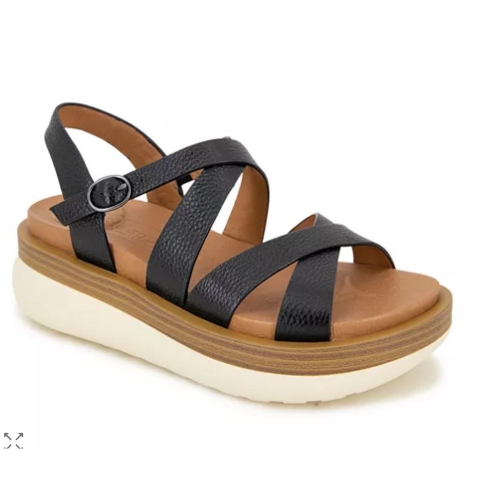 Gentle Souls Kenneth Cole Black Leather Strappy Platform‎ Sandals Women Size 8.5